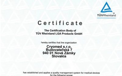 Cryomed ha ottenuto con successo la certificazione in campo medico